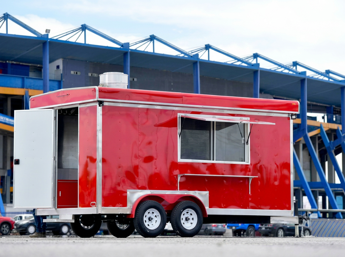 TRAILEXX premium red food trailer, side view